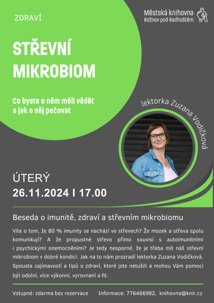 Přednáška o zdraví:  Střevní mikrobiom – co byste o něm měli vědět a jak o něj pečovat